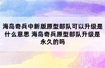 海岛奇兵中新版原型部队可以升级是什么意思 海岛奇兵原型部队升级是永久的吗